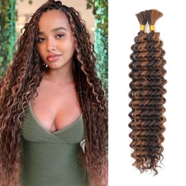 CAZSYSDD Deep Wave Bulk Hair for Braiding 22 inch No Weft Deep Wave Bundles Curly Braiding Hair Extensions for Boho Braids and Wavy Braiding 2 Braids Per Pack (P4/30#, 22inch (1pack))