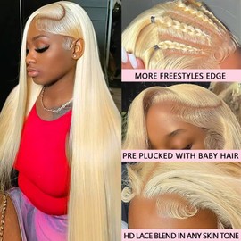SBDSBD 613 13x6 Lace Front Wig Human Hair Pre Plucked Blonde Wig Human Hair 200 Density Blonde Straight Lace Front Wigs 613 HD Lace Frontal 13x6 613 for Women 26Inch