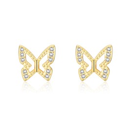 VYYU Butterfly Earrings for Women Girls - Hypoallergenic Ear Studs, Gold Stud Earrings Girls Jewellery for Daughter Granddaughter Niece Sister Valentines Christmas Birthday Gifts