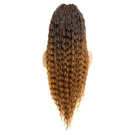 PIB Single Full Lace Braid Wig – Micro Boho Peruvian Deep Wave Box Braided Wig, Knotless Braided Wigs for Black Women, Curly Hair Wig (#1B30 Off Black and Brown, 32")
