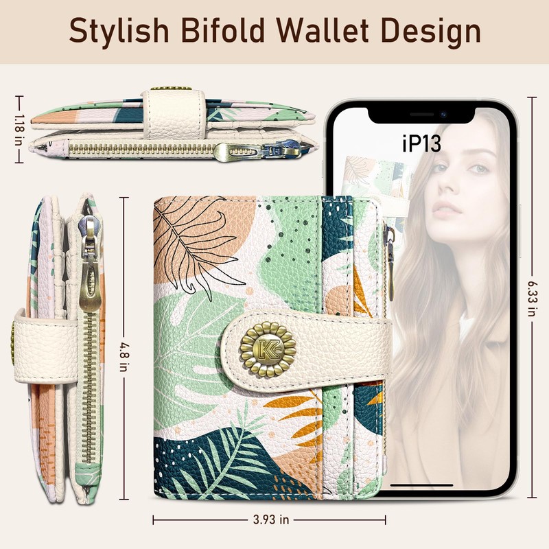 Kelvoris Boho Leafs Abstract Art Small Rfid Women Wallet Bifold