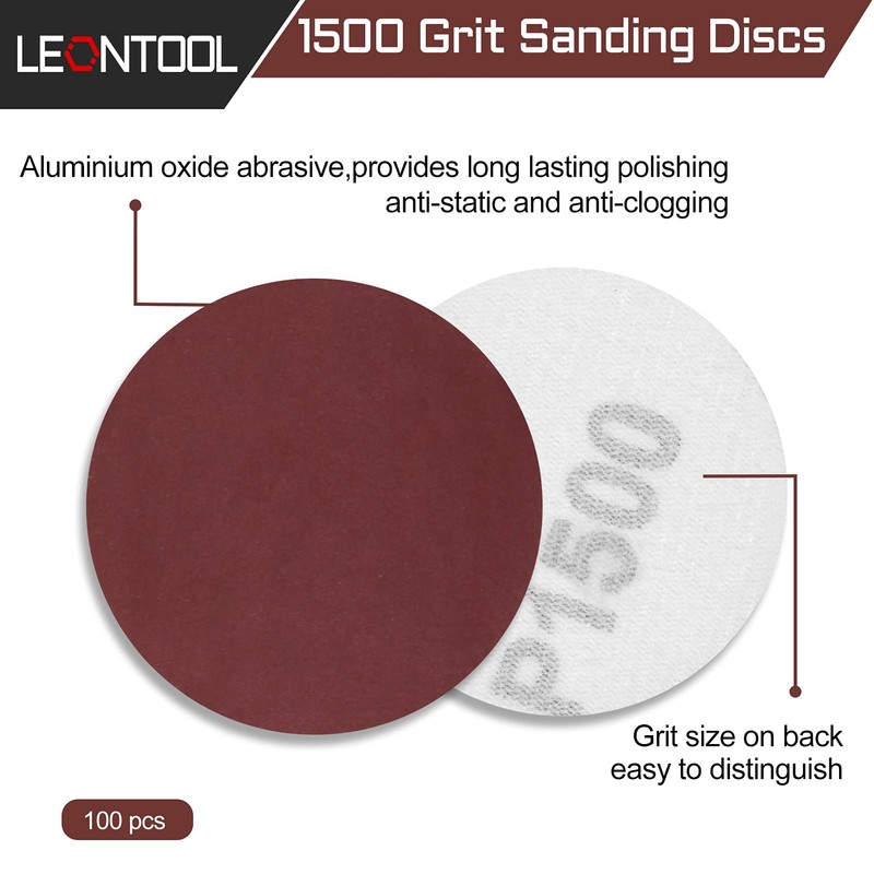 LEONTOOL Sanding Discs 3 Inch 1500 Grit Hook and Loop