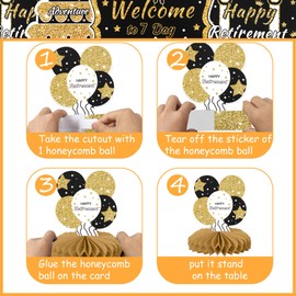 9 PCS Happy Retirement Honeycomb Table Centerpieces Officially Retired No Work Zone Adventure Begins Table Centerpiece Decorations for Retirement Theme Farewell Party Decoration Supplies Black Gold
