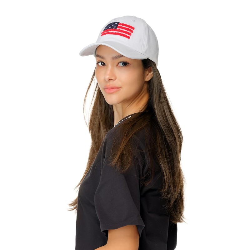 C.C American Flag Patch Baseball Cap (White)
