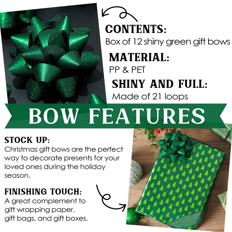 MEEDEE 4.5 inch Green Linear Glitter Gift Bow Self Adhesive