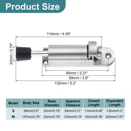 uxcell 2 Pack Kickdown Door Stop, Spring Loaded Telescopic Door Stopper, Adjustable Door Locks Holder for Distance from The Ground 25mm/0.98", Silver
