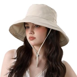 Womens Sun Hat Wide Brim with Ponytail Hole Waterproof Summer Packable Sunhat for Beach Fishing Hiking Gardening UPF 50+ Beige