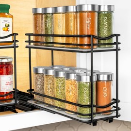 LYNK PROFESSIONAL® Pull Out Spice Rack Organizer for Inside Kitchen Cabinets - 4-3/8 inch Wide - Slide Out Drawer – Black Sliding Spice Organization for cabinet - Spice Racks - 2 Tier