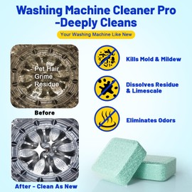 Nunemosk Washing Machine Cleaner -15 Pack, Formulated for Pet Owners | Compatible with HE, Top & Front Load Washer | Septic Safe | Fresh Scent | Removes Residue | Remove Stubborn Pet Hair