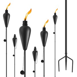 ZSZMFH Upgraded Home Garden Torch Set of 6, Outdoor Metal Torch Garden Décor, 59.5 Inch Citronella Torches with 3-Prong Grounded Stake,Metal Light Torches for Party Patio Pathway（Black）