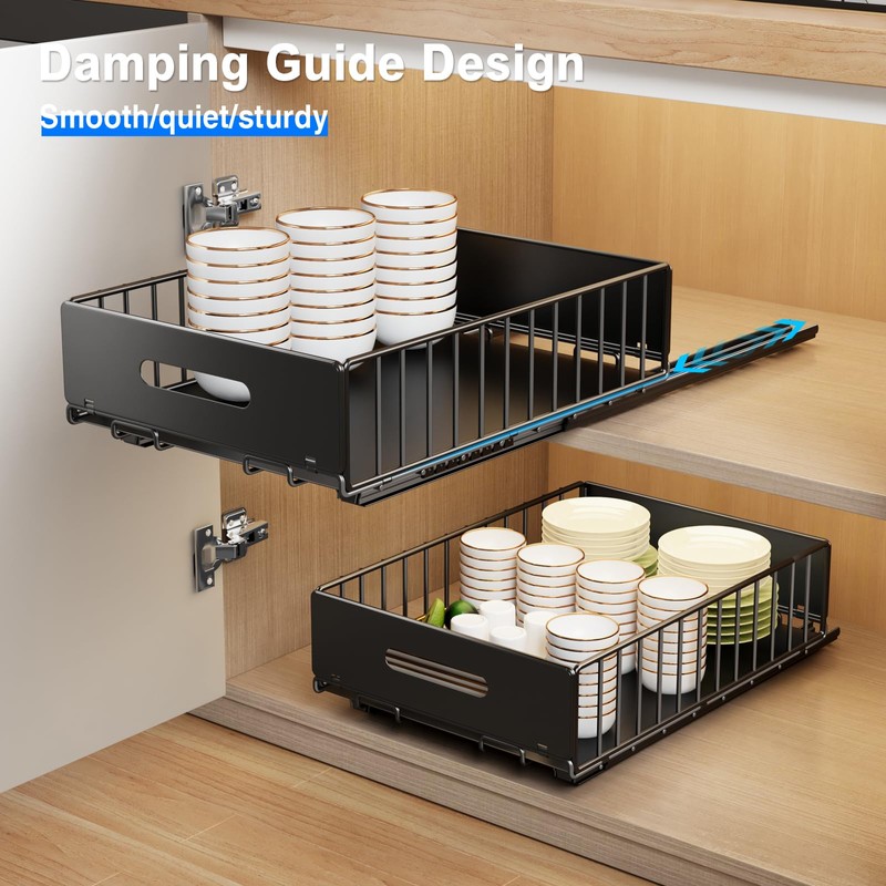 Mustorn 2 Pack Pull Out Cabinet Organizer, Slide Out Drawers