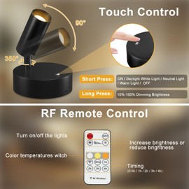 Kimjo Spot Lights Indoor, Wireless LED Spotlight, Uplighting Indoor with Remote and Dimmable, Accent Lighting for Plants, Picture, Battery Operated Wall Light