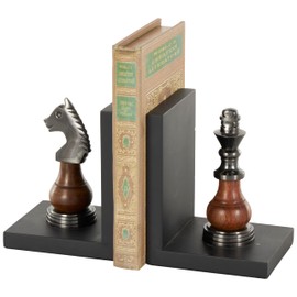 Deco 79 Aluminum Metal Chess Decorative Bookends Non Skid Bookends with Aluminum Accents, Set of 2 Office Bookends4'W, 6'H, Black
