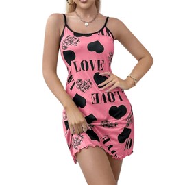 Gatamiau Women's Heart Print Suspender Nightdresses Nightshirt Soft Nightwear Comfy Nighties Sleepwear Pajama Sexy Night Dress Babydoll Chemise Nightgown Loungewear (Watermelon, M)