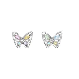 KBRPEY 925 Sterling Silver Coloured Zircon Butterfly Earrings Small, Prevent Allergies Zircon Women's Stud Earrings, Jewellery Gifts Earrings for Women Girls, Sterling Silver, Zircon