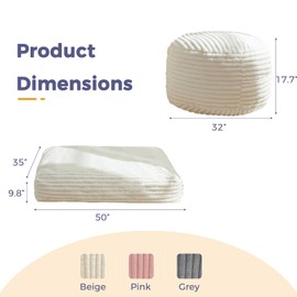 MAXYOYO Kids Bean Bag Chair Bed, Convertible Children Bean Chair to Floor Mattress with Filler, Faux Fur Bean Bag Bed Stuffed Child Sofa Couch for Girl Boy Sleeping, Machine Washable Cover, Beige