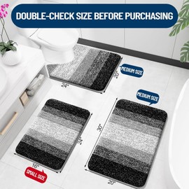 OLANLY Bathroom Rugs Sets 3 Piece, Soft Absorbent Microfiber Bath Rugs and U-Shaped Contour Toilet Rug Area Rug Set, Non-Slip Bath Carpet, Home Decor Accessories, Bath Mat Set for Bathroom, Black