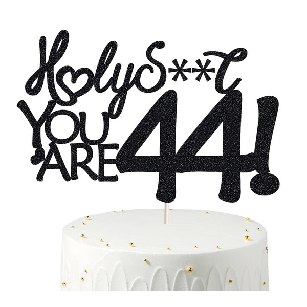 Decoración para tartas de 44 cumpleaños, decoración para tartas de 44 cumpleaños, purpurina negra, divertida decoración para tartas de 44 cumpleaños para hombres, decoración de 44 cumpleaños para mujeres, decoración para tartas de 44 cumpleaños, cuarenta