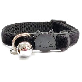 Velvet Cat Collars with Bell | Quick Safety Release Breakaway Buckle | Handmade in the UK | Available in Cat & Kitten Size | Black Velvet