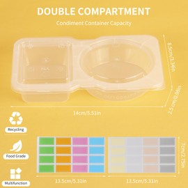 CJT Double Compartment Condiment Containers with Lids, New Disposable 2 Compartment Snack Containers, Portion Cups Reusable Plastic Snack Container for to-go Sauce, Sampling, Travel Snack-12PCS