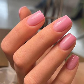 48Pcs Rose Pink Press on Nails Short Square Fake Nails, Glue on Nails Gel Nails Press ons, Acrylic Nails Stick on False Nails for Women, Natural Handmade Thick Extra Short Nails Small Petite