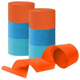 Blue and Orange Crepe Paper Streamers, Party Streamer Decorations for Various Party Festival Decorations, 6 Rolls