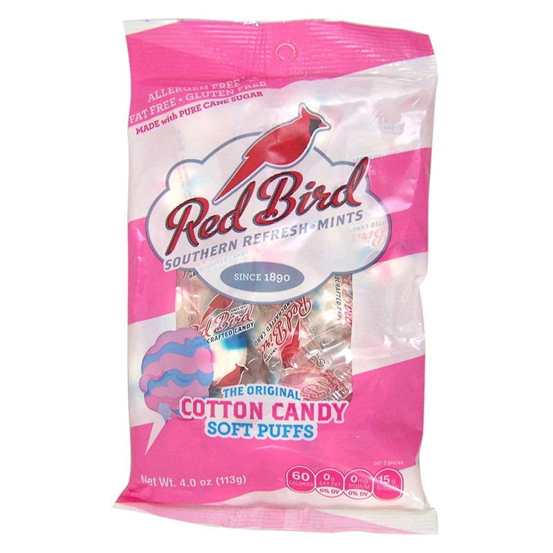 Red Bird Soft Cotton Candy Puffs 4 oz peg bag