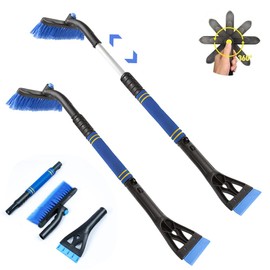 Abiemuce Car Ice Scraper with Broom 3-in-1 Car Ice Scraper, 360° Rotating Snow Brush, Removable Ice Scraper, Extendable Snow Scraper and Brush, with Foam Handle, for Car, Truck, SUV - Blue
