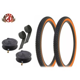 ALTA BICYCLE WIRE BEAD TIRE 26 x 2.125 BLACK/ORANGE HEAVY DUTY DIAMOND TREAD 6PC
