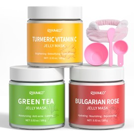 RIHAKO RIHAKO Jelly Mask For Facial Skincare Gift Kits, Peel-Off Hydrating Icy Jelly Mask, Hydrogel Jelly Face Mask Set,Turmeric Vitamin C, Rose & Green Tea,Diy Home Spa Kit - Gift for Him & Her