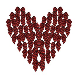 Micomon 50pcs 1.2-Inch Black and Red Mini Ribbon Bows for Crafts Christmas Gingham Ribbon Bows Gift Packing Bows Embellishments(BlackRed)
