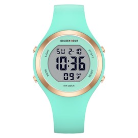 GOLDEN HOUR Waterproof Sport Women's Digital Chronograph Silicone Strap Watch in Mint Green