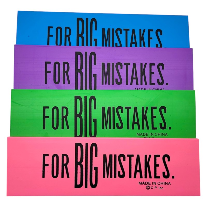 Huge 6.75" 'for Big Mistakes.' Colorful Rubber Pencil Erasers. Rectangular