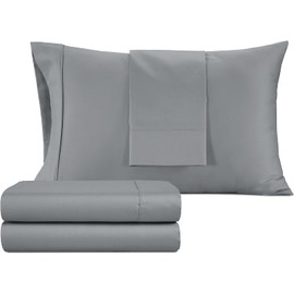 IZOD Sateen Silky Full Size Bed Sheet Set, 4Pc King Size Bed Sheets Sets, Deep Pockets – fits Upto 17", Smooth & Buttery Feel Sheet Set, Long-Staple Soft Combed 100% Cotton Bed Sheet - Grey