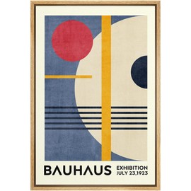 MUDECOR Framed Canvas Print Wall Art Red & Blue Bauhaus Geometric Display Abstract Shapes Illustrations Fine Art Mid-Century Modern Multicolor for Living Room, Bedroom, Office - 24"x36" Natural