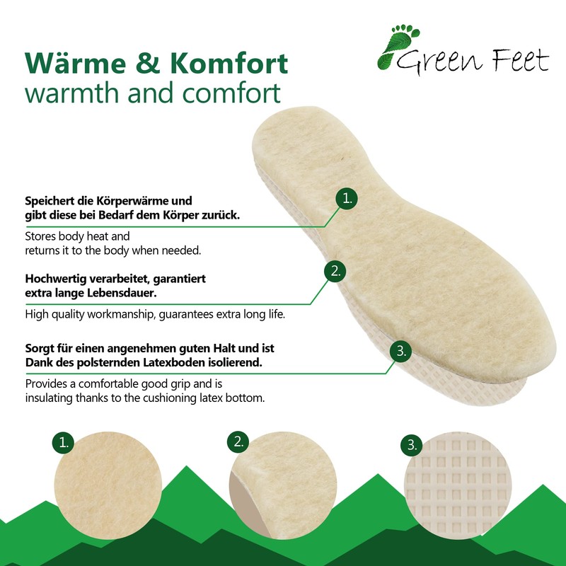 2 Pairs of Real Warm Cuddly Lambswool Insoles Basic Cream
