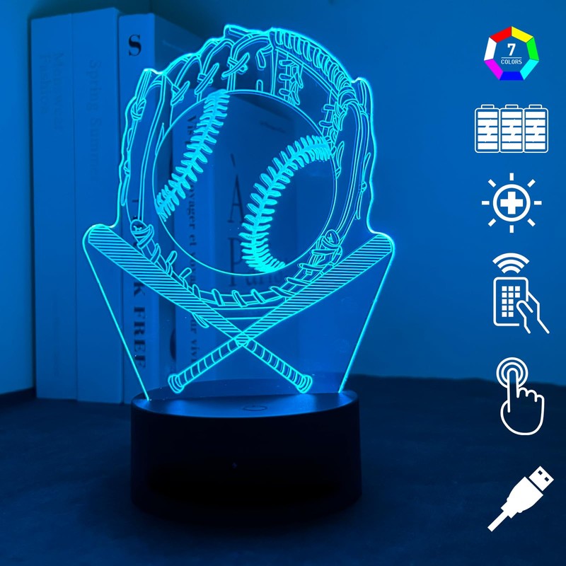 Fincoly Baseball 3D Illusion Gift Night Light with Remote Touch