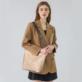 Fashion Hobo Bags for Women Vegan Leather Crossbody Bag with Guitar Strap Shoulder Purses and Handbags (Beige)