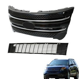 ANTUKO Front Grille Grill Covers Insert Gloss Black Upper and Lower Assembly Replacement for 2011-2015 Explorer