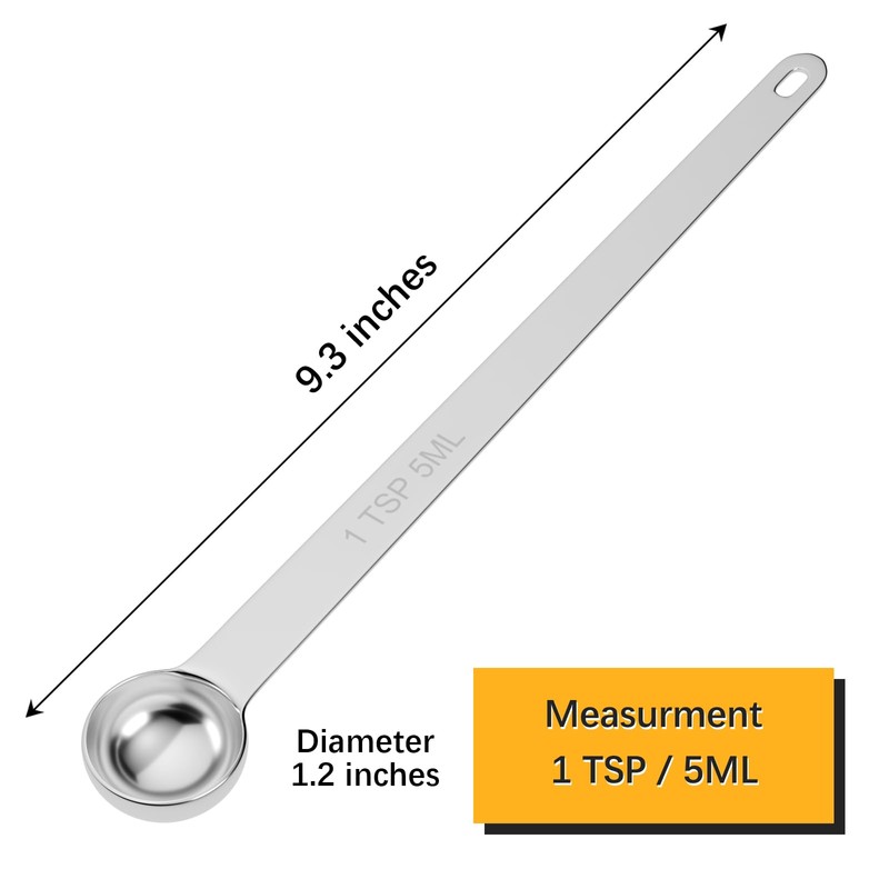 LEIFENY 2PCS 1Tsp(1/3tbsp, 5ml) Extra Long Handle Measuring Spoon, Single