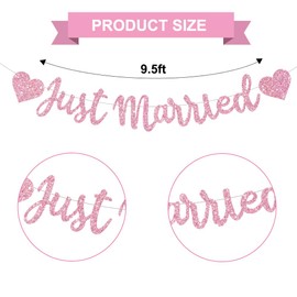 BEISHIDA Pink Just Married Banner - NO DIY, Glitter Wedding Party Banner,Just Married Signs, Bachelorette/Bridal Garland,Engagement Party Decor Supplies, Wedding Reception Party Decorations.