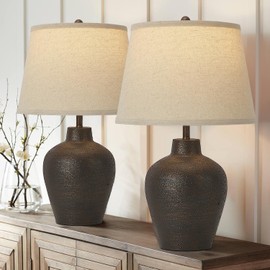 Farmhouse Rustic Table Lamps Set of 2 for Bedroom Living Room End Table Dark Brown Terracotta Nightstand Lamps Bedside Lamps Home Decor 21” Tall Resin Table Lamp, Bulbs Included
