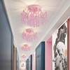 Q&S Mini Chandelier Crystal,Semi Flush Mount Pink Girl Chandelier, Small