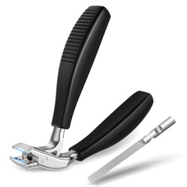 Toenail Clippers for Thick Nails for Seniors, Nail Clippers for Men Angled Head, Toe Nail Clippers Wide Jaw Opening with Catcher, Heavy Duty Non-Slip Handle Sharp Blade