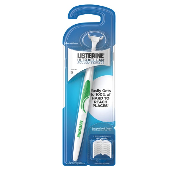 Listerine Ultraclean Access Flosser + 8 Refill Dental Flosser Heads,