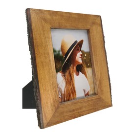IKEREE 4x6 Rustic Picture Frames with Natural Bark Edges, Brown Wood Photo Frame for Tabletop or Wall Mounting Display