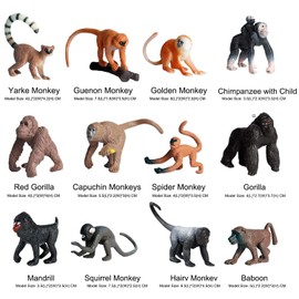 FLORMOON 12pcs Small Monkey Figurines Realistic Animal Figure Early Educational Toys Science Project Christmas Birthday Gift for Kids (12 Pack Small Monkey)