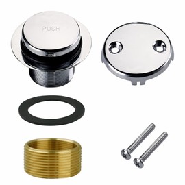 Chrome Bathtub Drain Tip-Toe Two-Hole,Welsan Tub Drain Trim Set Conversion Kit Assembly, Coarse Thread Replacement Trim Kit with 2-Hole Overflow Faceplate Includes an Adapter, Chrome Plated