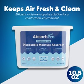 Absorb Pro Absorb Pro - Moisture Absorber Tub Fragrance Free - 6-Pack - 10.5 oz Unscented Disposable Odor Eliminator Box & Dehumidifier for Garage, Home, Kitchen, Bedroom, Bathroom, Closet, Cars, and Boats