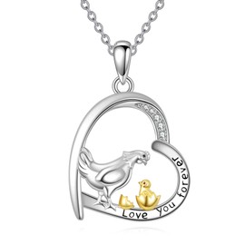 LWQQWL Chicken Necklace for Women 925 Sterling Silver Heart Chicken Pendant Necklaces Cute Animal Heart Jewelry Gifts